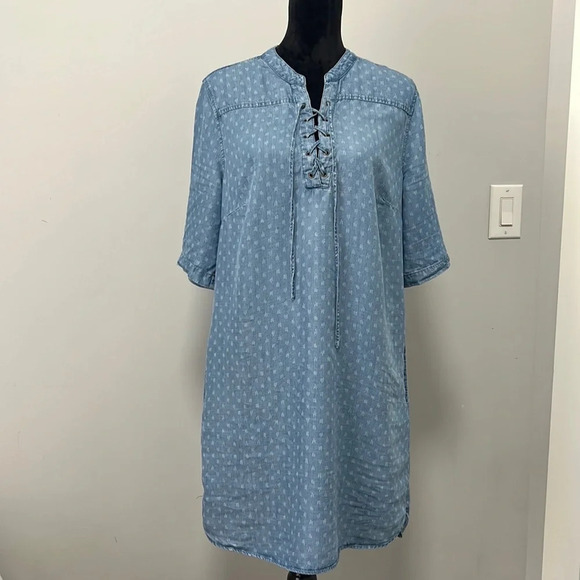 Philosophy Womens 100%-Tencel Lace Up Dress, Blue, Raindrop Print size Large - Picture 1 of 8